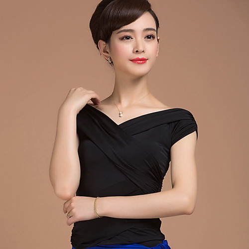 

Ballroom Dance Top Criss-Cross Women's Training Half Sleeve Natural Rayon