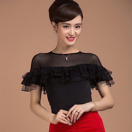 

Ballroom Dance Top Splicing Women's Training Short Sleeves Natural Viscose