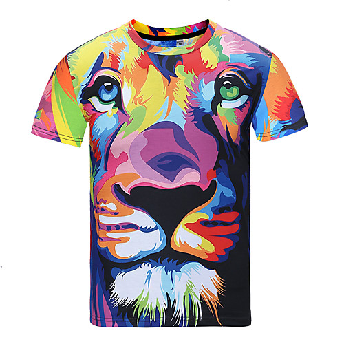 

Men's T shirt Animal Print Short Sleeve Party Tops Streetwear Punk & Gothic Rainbow