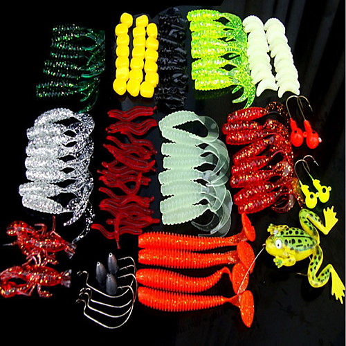 

129 pcs Soft Bait Fishing Lures Soft Bait Multifunction Sinking Bass Trout Pike Bait Casting General Fishing Soft Plastic PE