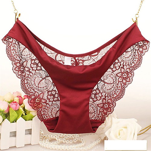 

Women's Lace Solid Colored Brief Low Waist Super Sexy Wine S