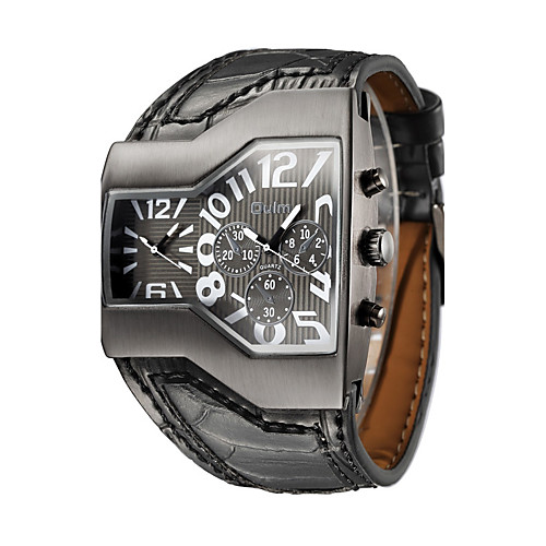 

Men's Fashion Watch Military Watch Wrist Watch Quartz Genuine Leather Black Dual Time Zones Analog Vintage Casual - Red Blue Black / Silver