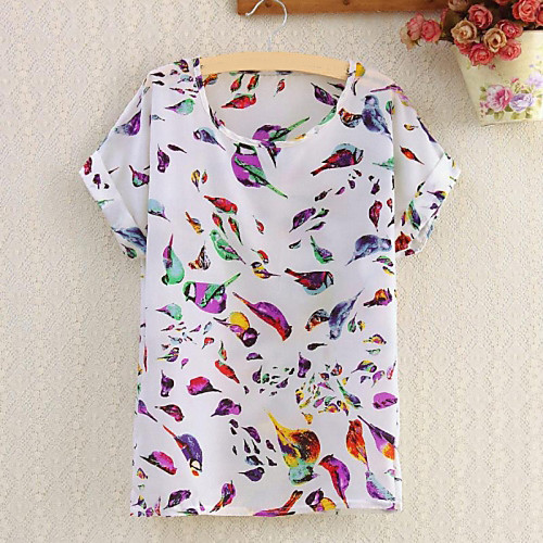

Women's Blouse Animal Print Short Sleeve Daily Tops White