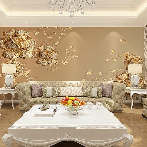 

Mural Wallpaper Wall Sticker Covering Print Adhesive Required 3D Effect Gold Flower Balloon Canvas Home Décor