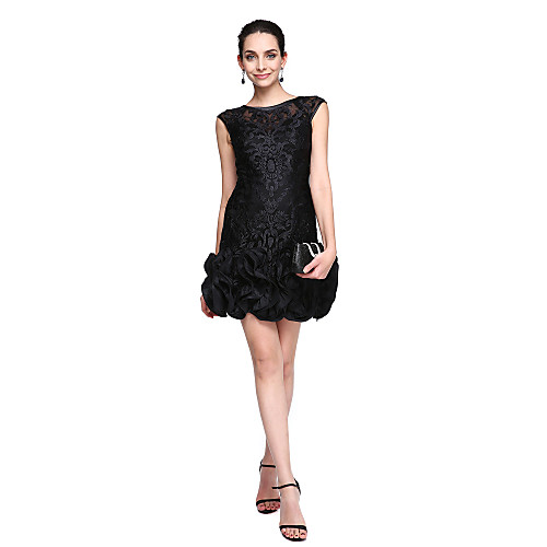 

Sheath / Column Jewel Neck Short / Mini Lace Little Black Dress Cocktail Party / Prom Dress with Flower by TS Couture