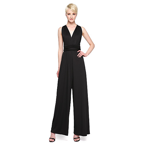 

Sheath / Column V Neck Ankle Length Jersey Bridesmaid Dress with Pleats