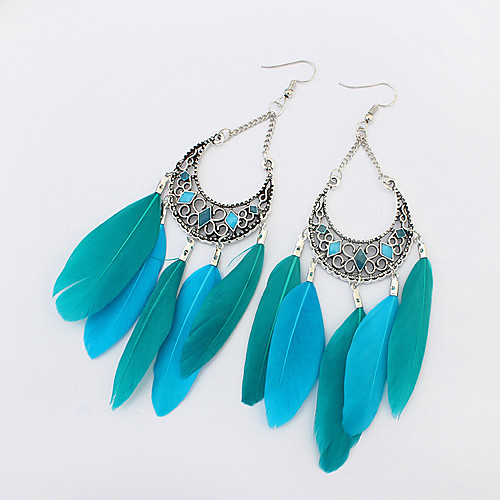 

Women's Drop Earrings Chandelier Ladies European Fashion Native American Feather Earrings Jewelry Green / Rainbow / Khaki For Party