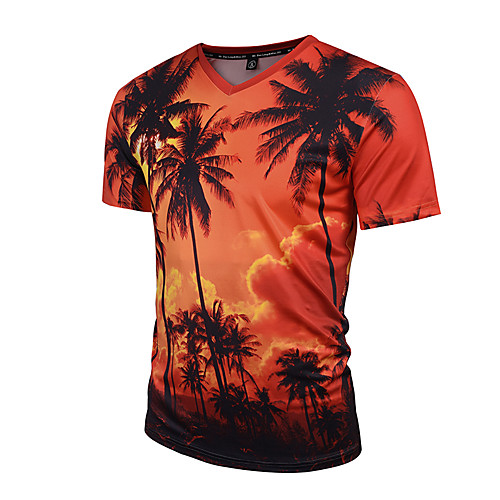 

Men's T shirt Graphic Scenery Print Short Sleeve Daily Tops Streetwear Punk & Gothic Boho Wine
