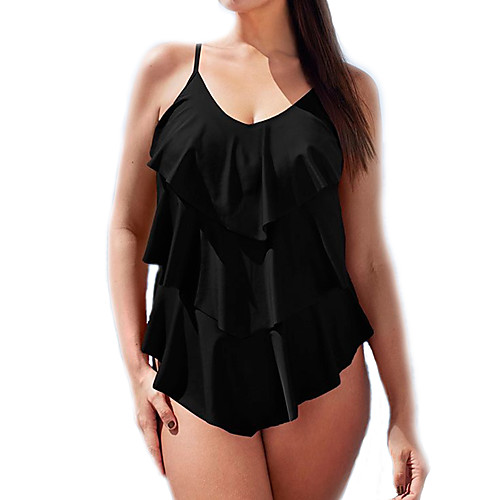 

Women's One Piece Swimsuit Ruffle Blue Black Red Plus Size Swimwear Strap Bathing Suits