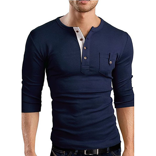 

Men's T shirt Shirt Graphic Solid Colored Long Sleeve Daily Slim Tops V Neck Red Navy Blue Dark Gray / Sports