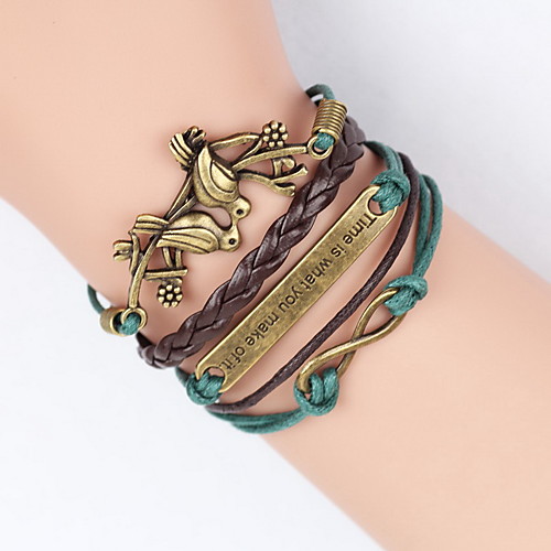 

Women's Charm Bracelet Wrap Bracelet Leather Bracelet Layered Plaited Wrap Monograms Bird Friends Tree of Life Party Ladies Casual Vintage Braided / Cord Leather Bracelet Jewelry Black / Brown For