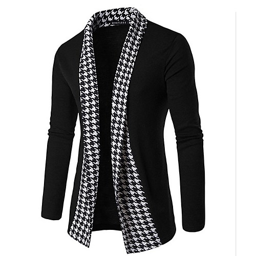 

Men's Print Check Cardigan Long Sleeve Regular Sweater Cardigans Fall Winter Spring Black Dark Gray