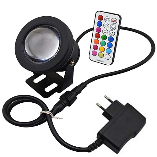 

Outdoor 10W LED RGB LED Resistant Garden Landscape Fountain Pond Floodlight Outdoor Lights Lamp Bulb power adapter EU plug Memory Function Timing Setting(AC85-265V)