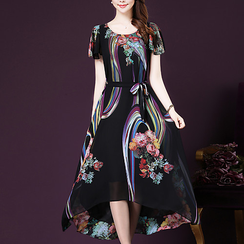 

Women's Loose Midi Dress Black Short Sleeve Graphic Print Summer Round Neck Sophisticated Going out M L XL XXL 3XL 4XL 5XL / Plus Size / Plus Size