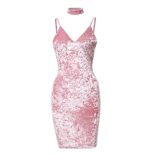

Women's Strap Dress Short Mini Dress Purple Blushing Pink Wine Green Brown Sleeveless Dusty Rose Solid Colored Summer Skinny Velvet S M L XL / Sexy