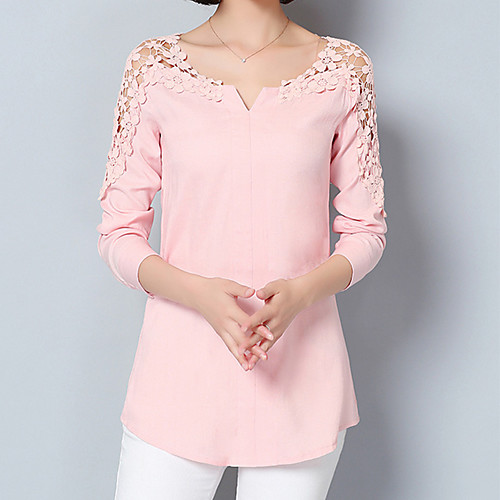 

Women's Blouse Shirt Solid Colored Long Sleeve Lace Asymmetrical Streetwear Sophisticated Tops White Blue Blushing Pink