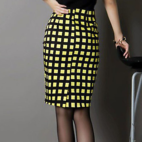 

Women's Daily Club Streetwear Bodycon Skirts Plaid Black Yellow
