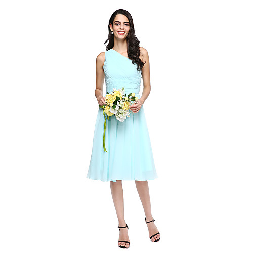 

A-Line One Shoulder Knee Length Chiffon Bridesmaid Dress with Side Draping