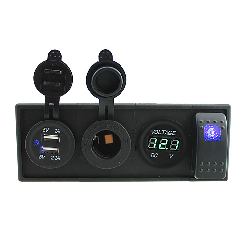 

DC 12V/24V led power voltmeter 3.1A USB port Sockets with rocker switch jumper wires and housing holder