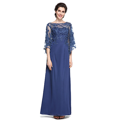 

Sheath / Column Mother of the Bride Dress Elegant See Through Bateau Neck Ankle Length Chiffon Lace Half Sleeve with Lace 2021