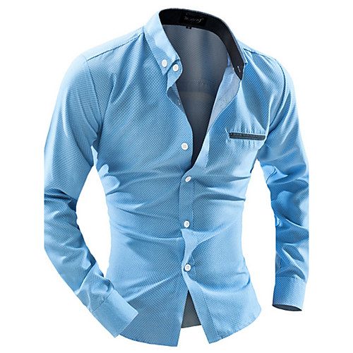 

Men's Shirt Solid Colored Long Sleeve Daily Slim Tops Business Button Down Collar Navy Blue Light Blue / Fall / Spring / Work
