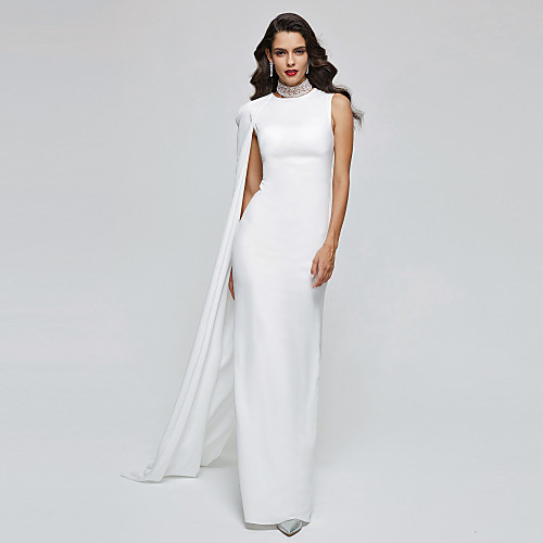 

Sheath / Column Celebrity Style Elegant Formal Evening Dress Jewel Sleeveless Floor Length Chiffon with Pleats 2021