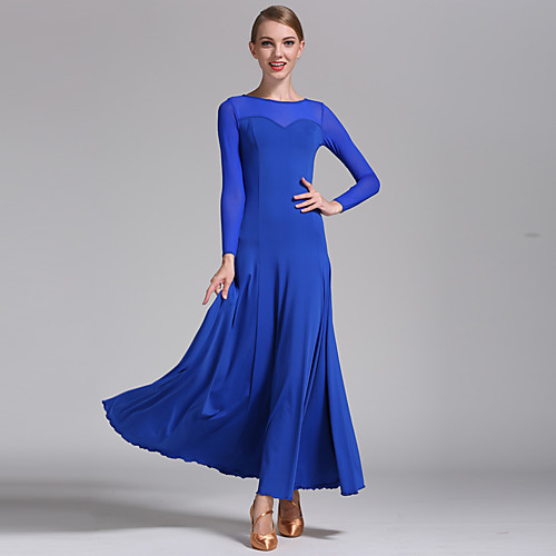 

Ballroom Dance Dress Draping Women's Training Performance Long Sleeve Natural Tulle Viscose / Modern Dance