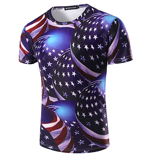 

Men's T shirt Geometric Print Short Sleeve Daily Tops Cotton Basic Blue