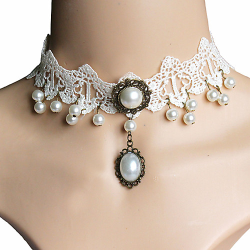 

Women's Choker Necklace Single Strand Ladies Basic Fashion Imitation Pearl Lace White Necklace Jewelry For Christmas Gifts Party Wedding Special Occasion Halloween Birthday