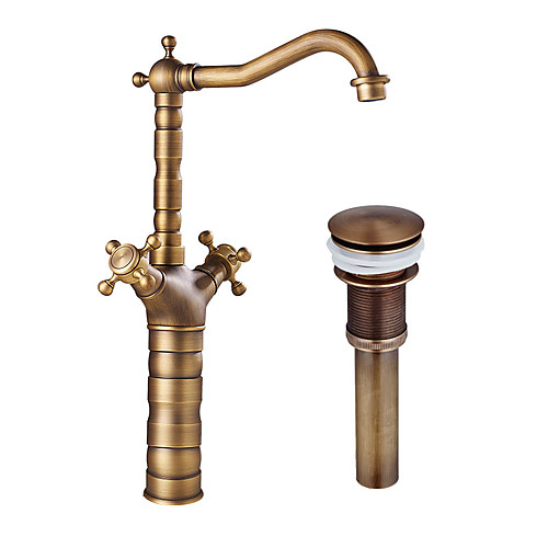 

Antique Copper Faucet Set,Pre Rinse Rotatable Widespread Centerset Two Handles One Hole Bath Taps with Hot and Cold Switch