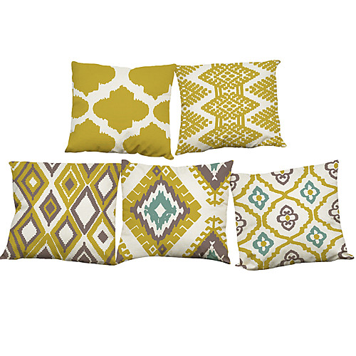 

5 pcs Linen Natural / Organic Pillow Cover Pillow Case, Solid Colored Floral Plaid Casual Retro Traditional / Classic