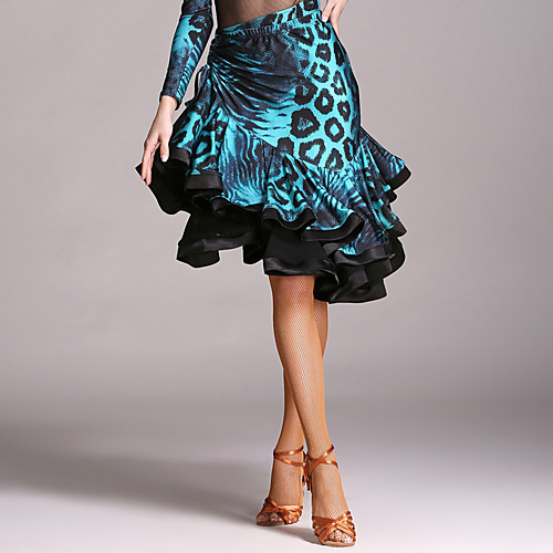 

Latin Dance Skirt Cascading Ruffle Women's Performance Natural Velvet