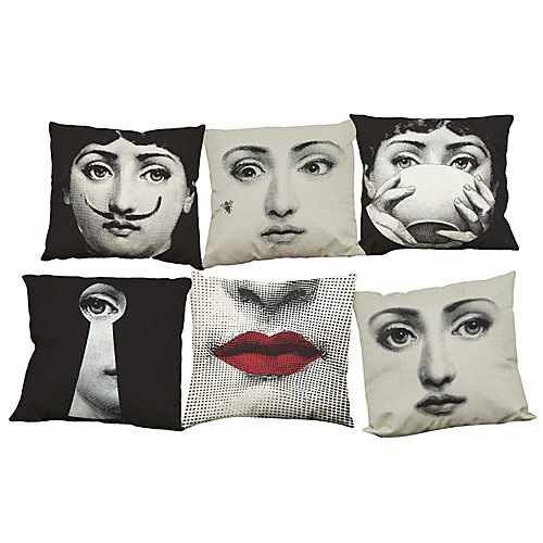 

6 pcs Linen Pillow Cover Pillow Case, Solid Colored Geometric Textured Traditional / Classic Bolster Beach Style