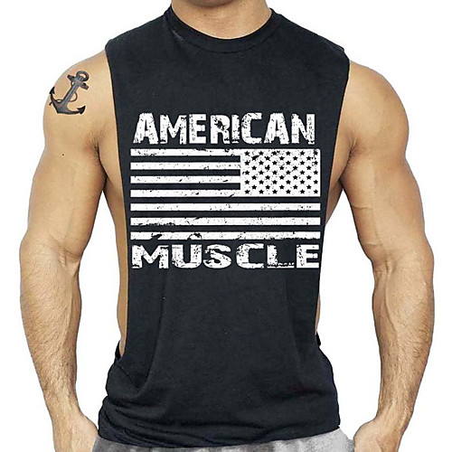 

Men's T shirt Letter Racerback Print Sleeveless Daily Tops Cotton Active White Black Blue