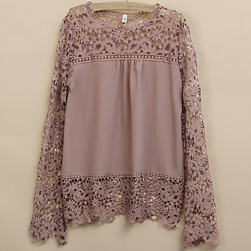

Women's Blouse Solid Colored Plus Size Lace Long Sleeve Holiday Tops Cotton Streetwear White Black Camel