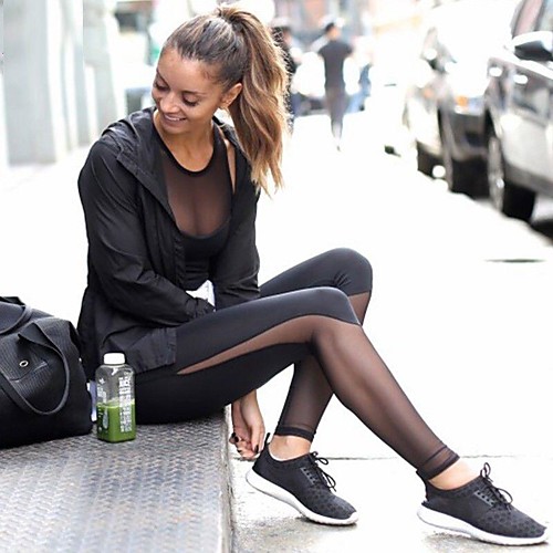 

Women's High Waist Yoga Pants See Through Tights Leggings Tummy Control Black Nylon Mesh Lycra Zumba Fitness Gym Workout Winter Summer Sports Activewear Stretchy