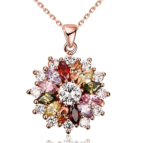 

Women's AAA Cubic Zirconia Pendant Necklace Chain Necklace Flower Love Ladies Personalized Unique Design Dangling Zircon Copper Rhinestone Rose Gold Necklace Jewelry For Christmas Gifts Birthday