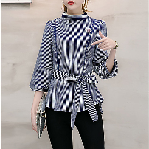 

Women's Shirt Striped Formal Tops Streetwear Sophisticated Black Blue
