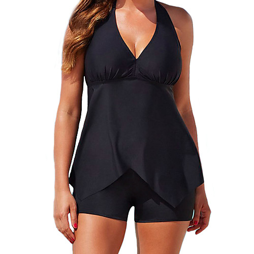 

Women's Tankini Swimsuit Black Plus Size Swimwear Halter Neck Bathing Suits