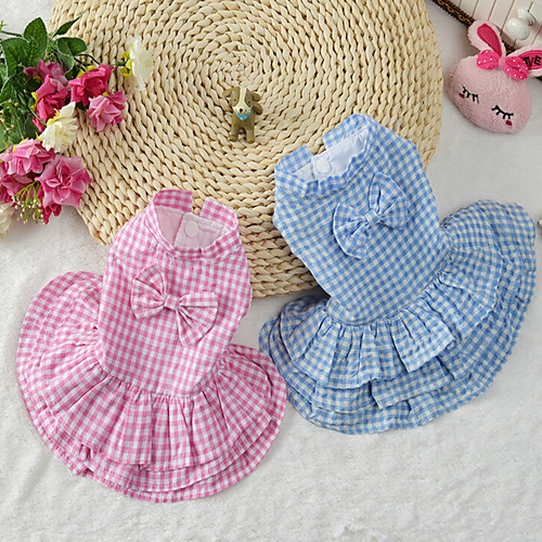 

Cat Dog Dress Puppy Clothes Plaid / Check Dog Clothes Puppy Clothes Dog Outfits Blue Pink Costume for Girl and Boy Dog Cotton S M L XL