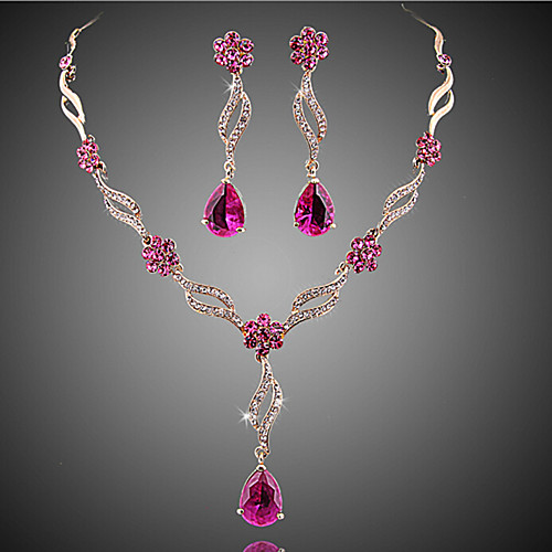 

Women's Crystal Amethyst Synthetic Ruby Jewelry Set Bridal Jewelry Sets Flower Pear Cut Flower Ladies European Fashion Crystal Zircon Cubic Zirconia Earrings Jewelry Purple / Pink For Wedding Party