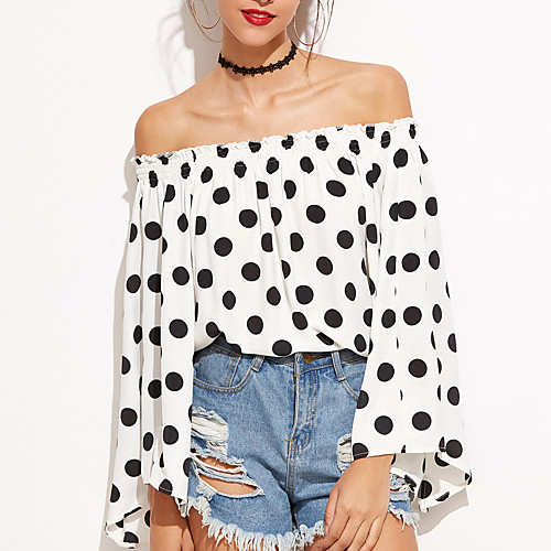 

Women's T shirt Polka Dot Backless Long Sleeve Daily Tops Streetwear White
