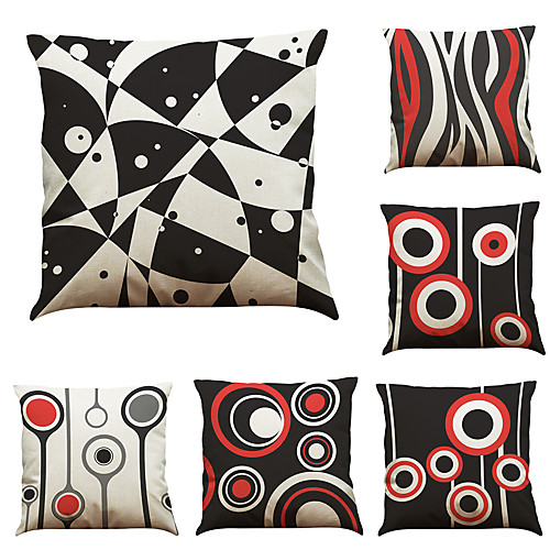 

6 pcs Linen Pillow Cover Pillow Case, Solid Colored Geometric Textured Traditional / Classic Bolster Beach Style