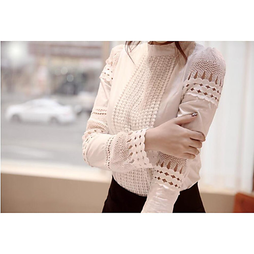 

Women's Polo Solid Colored Plus Size Artistic Style Long Sleeve Daily Tops White