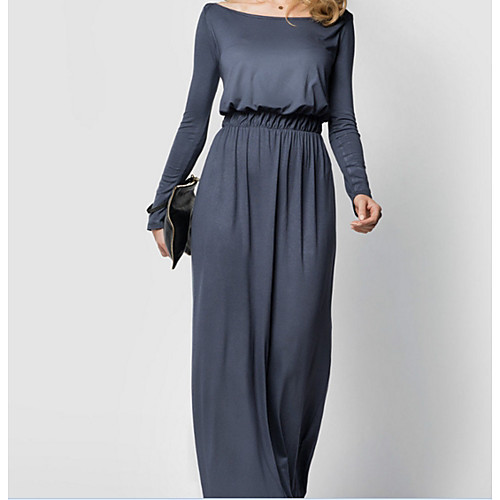 

Women's Sheath Dress Maxi long Dress Blue Army Green Camel Black Long Sleeve Solid Colored Summer Boat Neck Holiday Going out S M L XL XXL 3XL