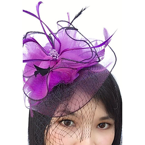 

Feather / Net Fascinators / Headwear / Birdcage Veils with Floral 1pc Wedding / Special Occasion / Tea Party Headpiece