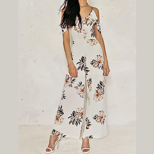 

Women's Casual Daily Going out V Neck Floral White Jumpsuit Floral / Wide Leg