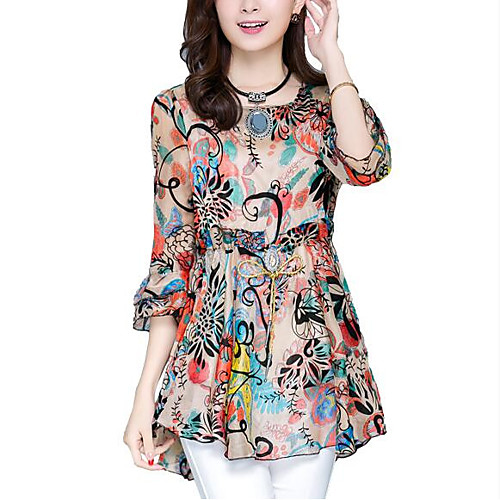 

Women's Blouse Geometric Print 3/4 Length Sleeve Daily Tops Orange