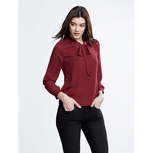 

Women's Shirt Solid Colored Ruched Long Sleeve Casual / Daily Tops Simple Wine Black Blue