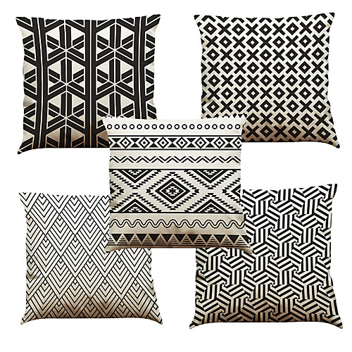 

5 pcs Linen Natural / Organic Pillow Cover Pillow Case, Solid Colored Floral Plaid Casual Retro Traditional / Classic